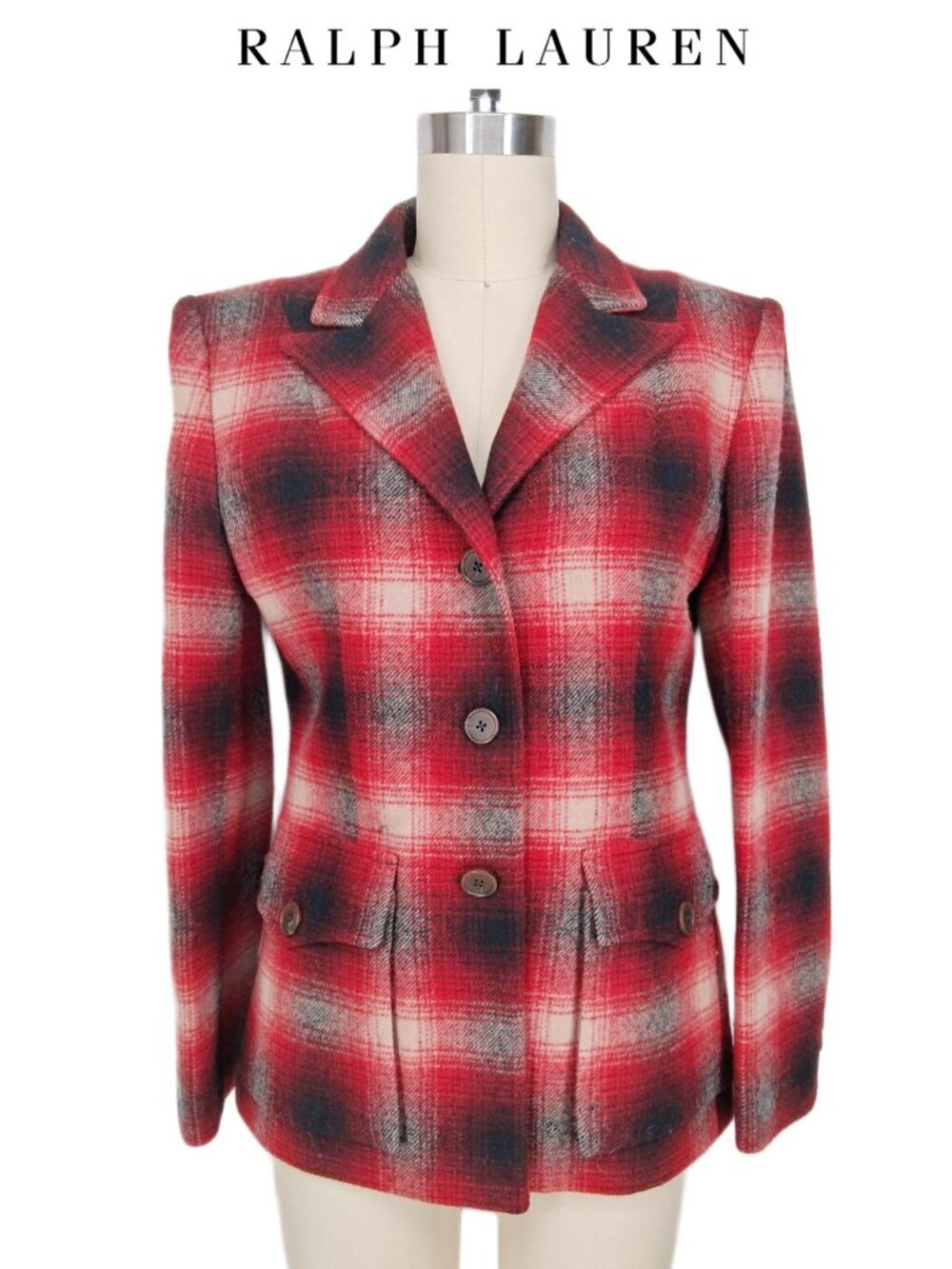 VTG Ralph Lauren Shadow Plaid Wool Jacket Tailored Barn Coat Western